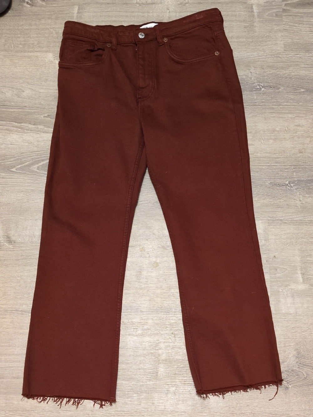 Zara Burnt Orange High Waisted Mini Flare Crop Jeans Size 8